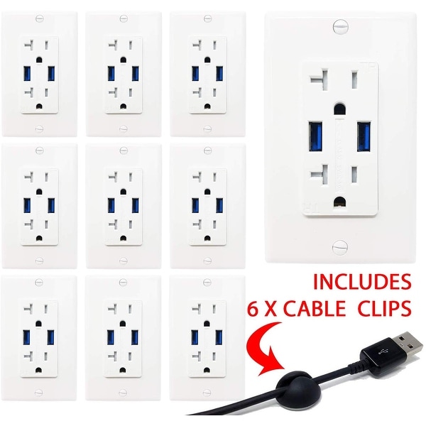10 x 15Amp 125Volt Duplex Receptacle Power Outlet W/Dual USB Wall Charger Socket 