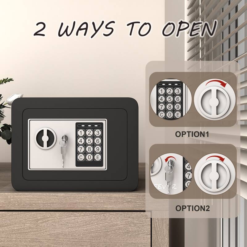 Secure Safe With Key And Password Money Home Safe, 0.23 Cubic Feet Small Safe, Mini Storage Cabinet