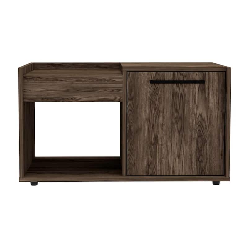 Anmytek Modern Side Table with Cabinet and Shelf Dark Walnut Small Entryway Console