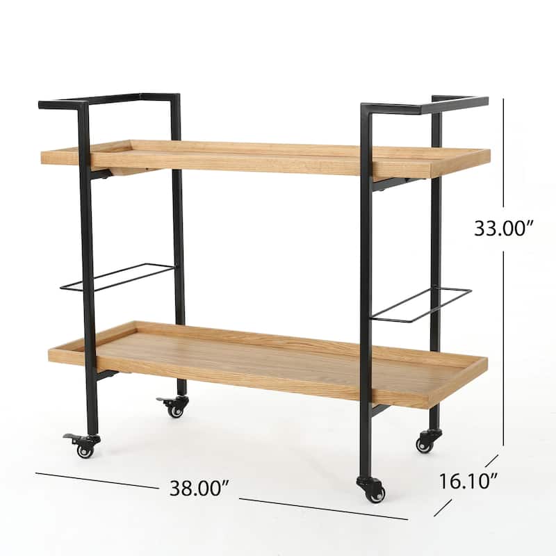 Gerard Modern Industrial 2-Tier Wood Bar Cart with Wheels by Christopher Knight Home - 38.00" W x 16.10" D x 33.00" H