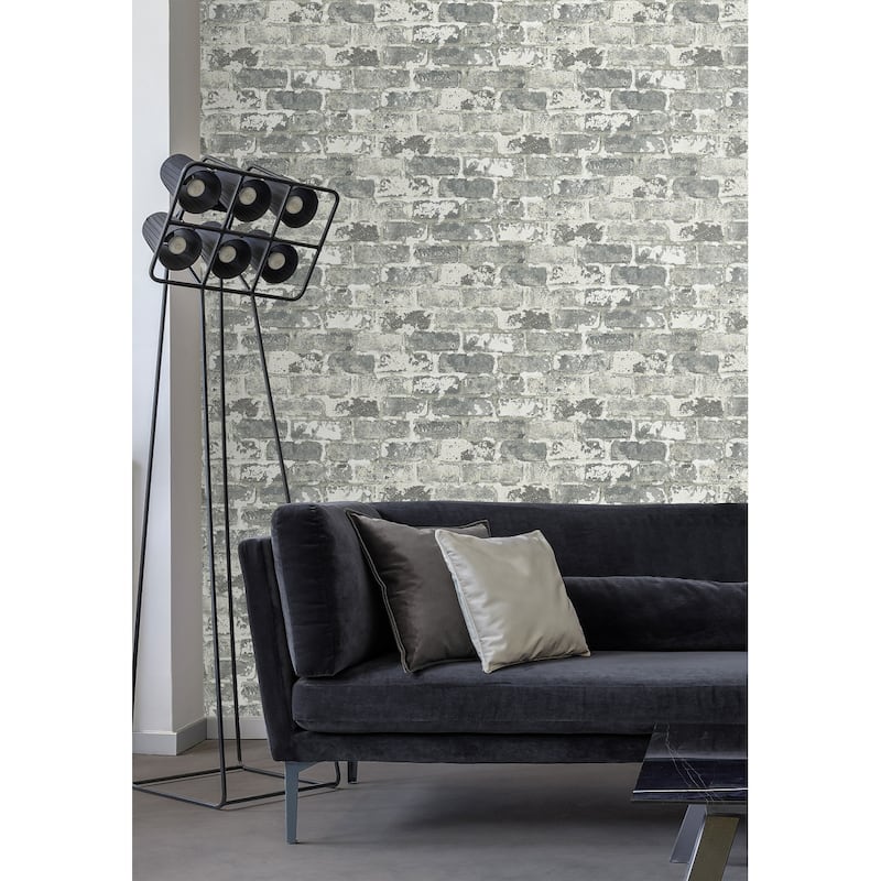 NextWall Weathered Grey Brick Peel and Stick Wallpaper - 20.5 in. W x 18 ft. L