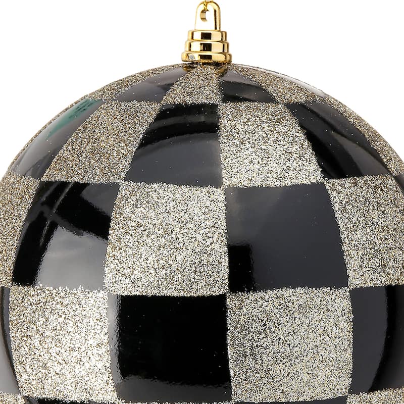 150mm Shatterproof plastic Check and Glitter Ball Ornament Box of 2