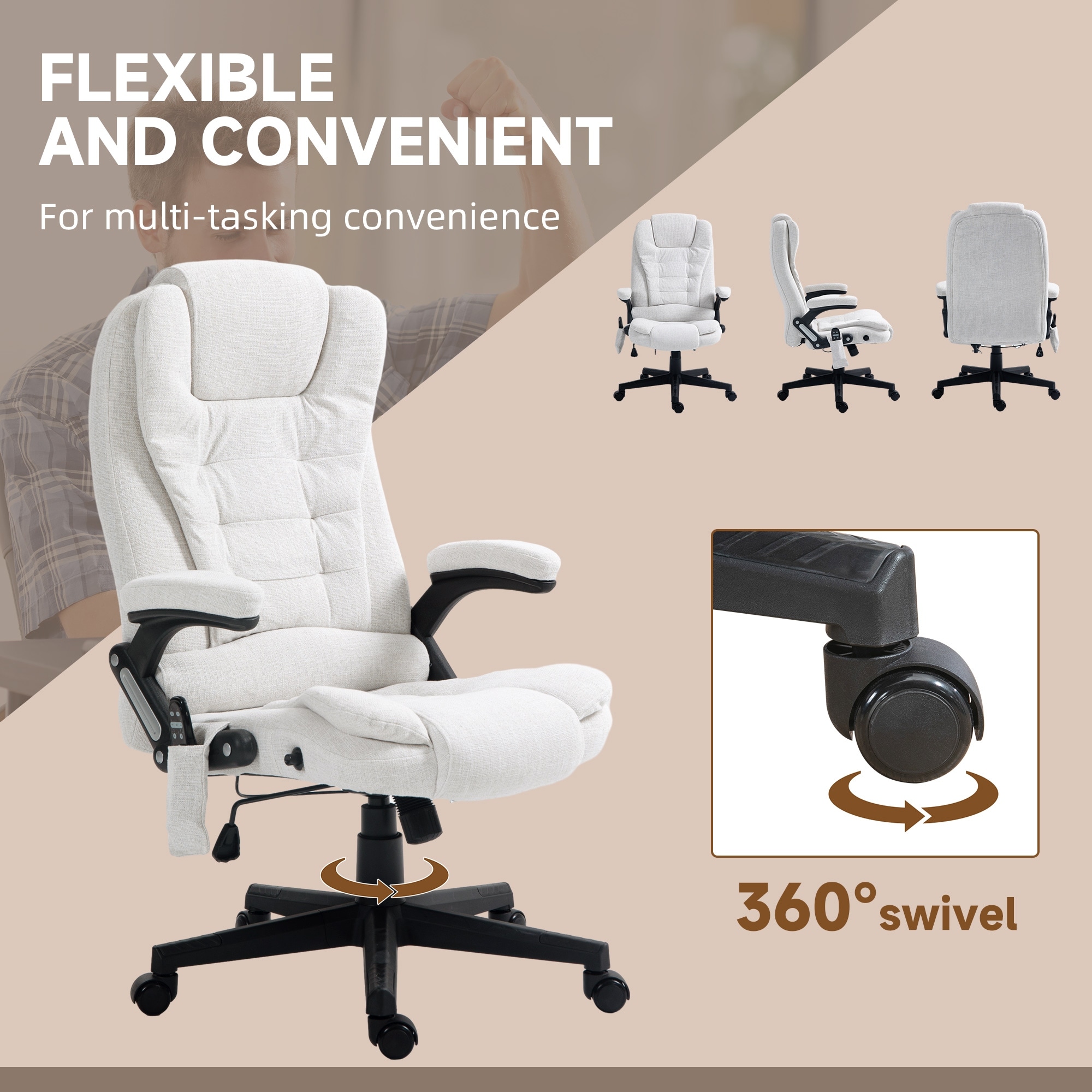 6 Point Vibrating Massage Office Chair with Heat, Linen High Back Executive Office Chair