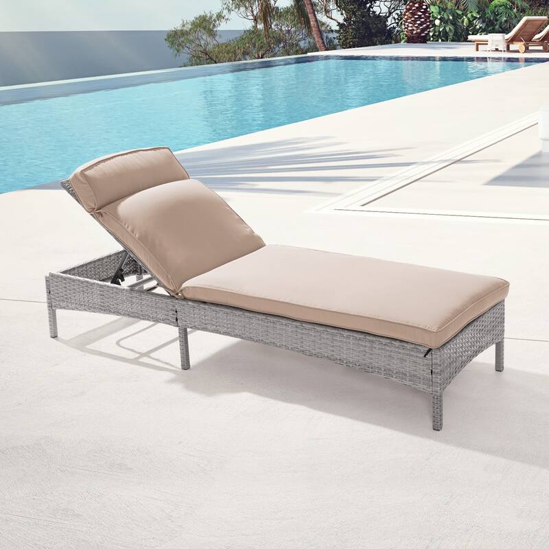 BONOSUKI Lounge Chaise Patio Rattan Chair Adjustable Inclination Angle - Beige