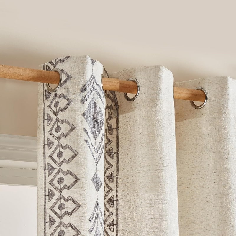 96 Inches Long Grey Boho Curtains 2 Panels