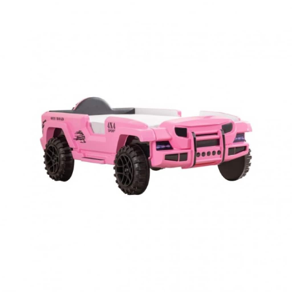 Randy SUV Twin Bed with Lights and Sound Effects, Pink Faux Leather