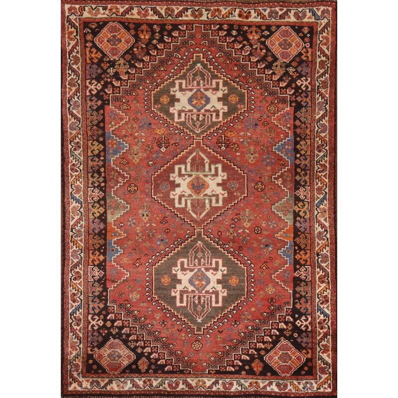Hand Knotted Oriental 100% Wool Carpet Traditional Tribal Red Abadeh Area Rug - 5' 0'' X 3' 7''
