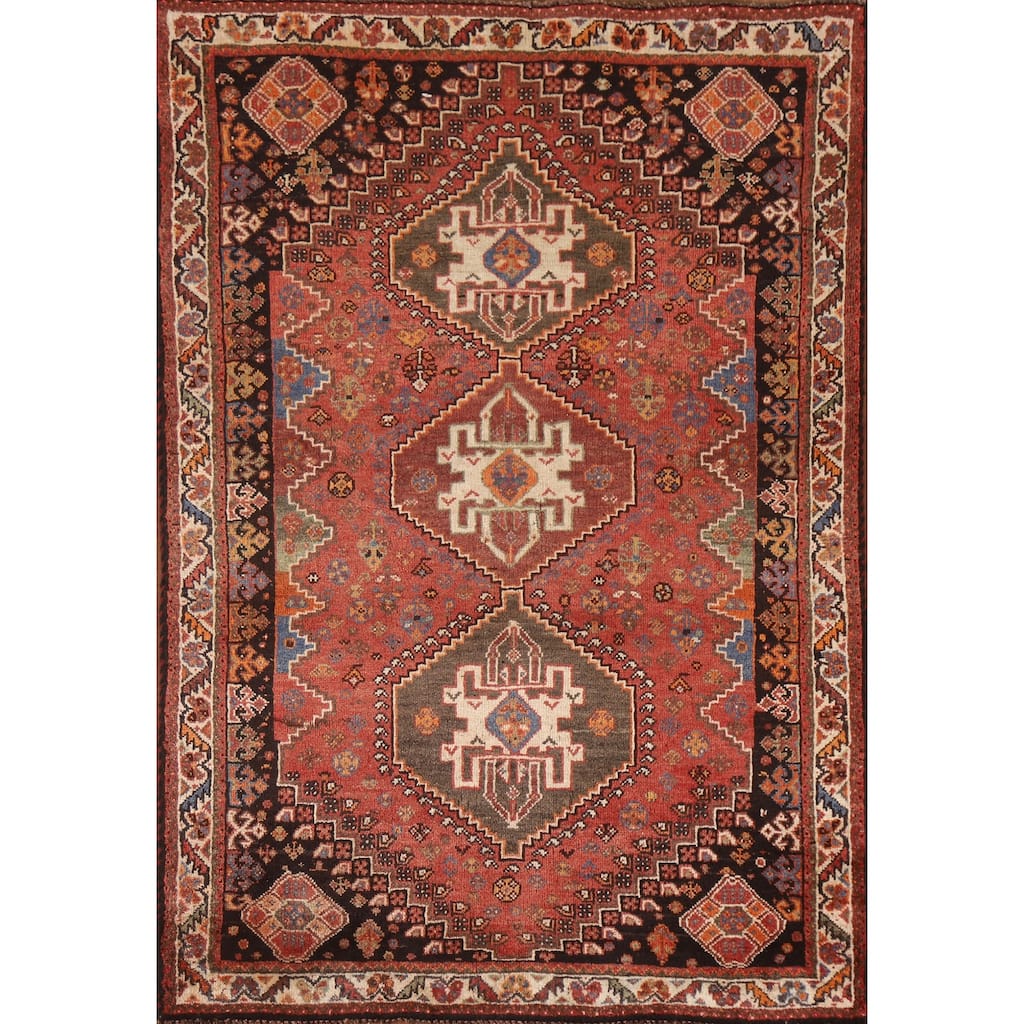 Hand Knotted Oriental 100% Wool Carpet Traditional Tribal Red Abadeh Area Rug - 5' 0'' X 3' 7''
