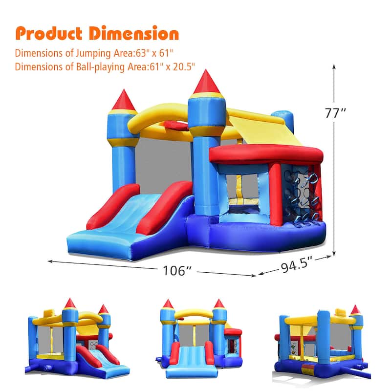 Gymax Inflatable Bounce House Castle Slide Bouncer Kids Basketball
