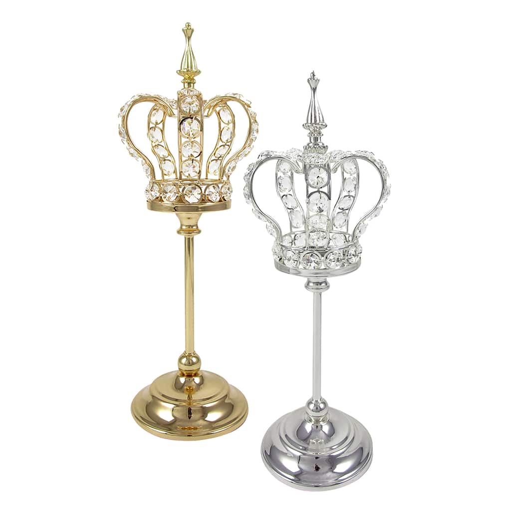 Crystal Bead Crown Decor Centerpiece Accent Piece Tabletop with Mirror Stand