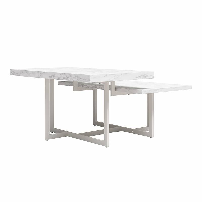Roomfitters Brielle Two-Tier Coffee Table with Faux Marble Top and Metal Frame, White