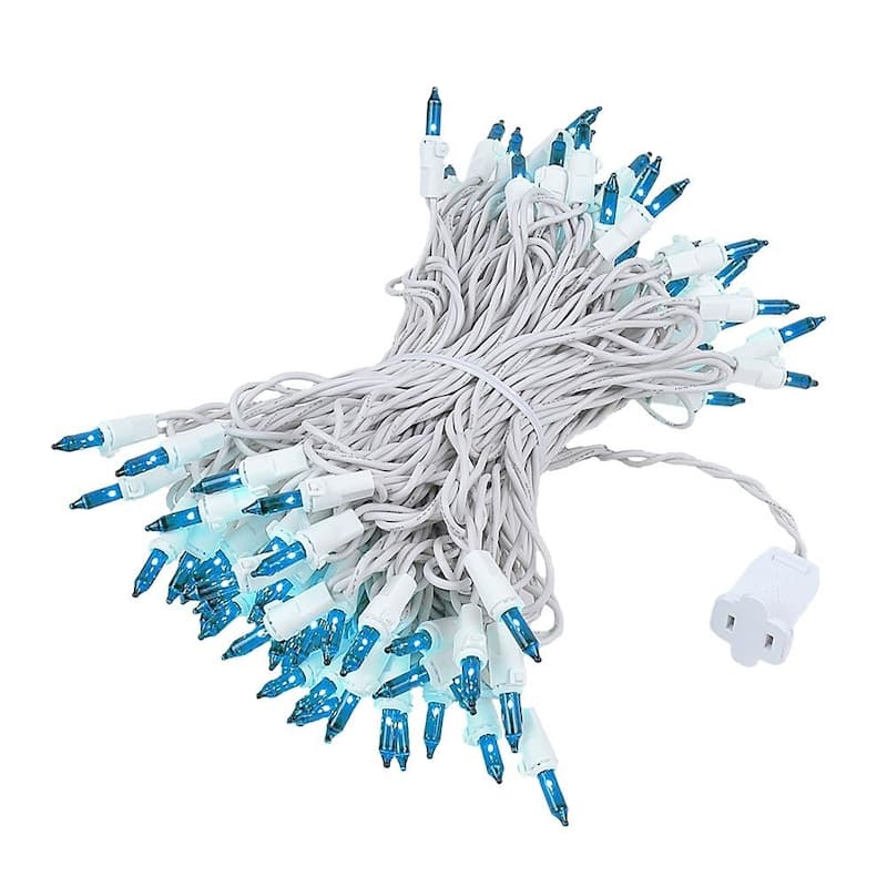 100 Light Christmas Mini Light Set, White Wire, 50' Long - Teal