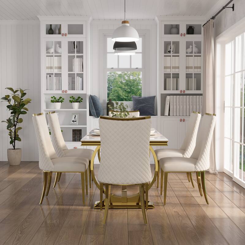 Luxurious Dining Room Table Set with Velvet Dining Chairs