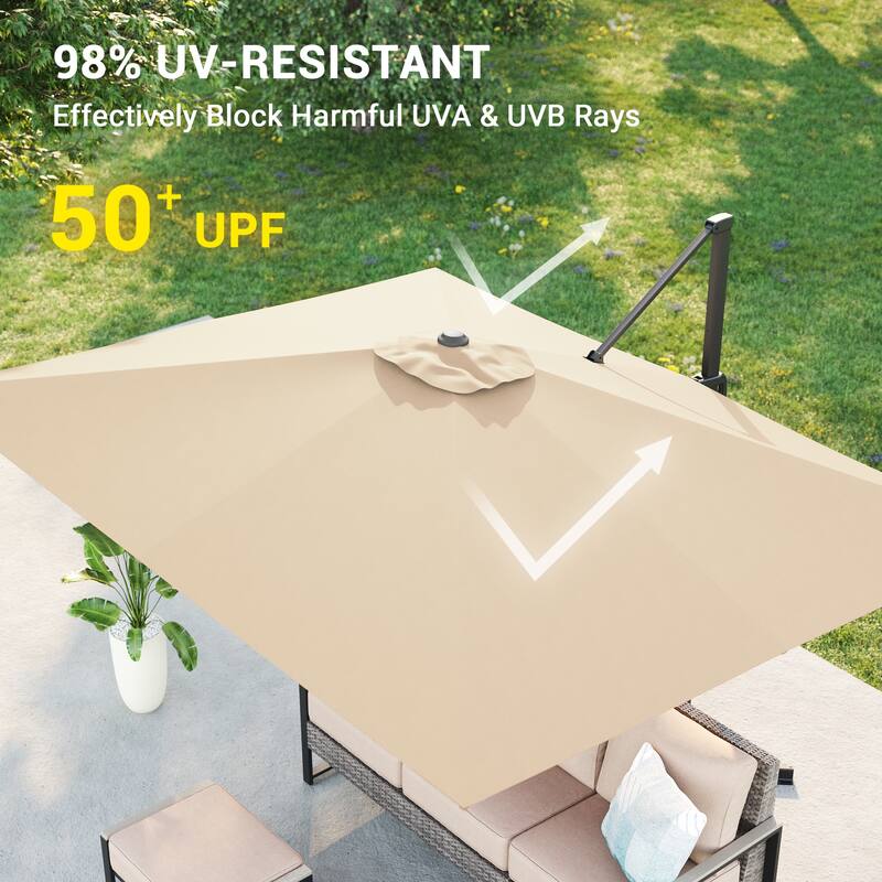 BONOSUKI 10x8FT Cantilever Patio Umbrella, Ultimate Outdoor Comfort with 360° Rotation and Canopy Angle Adjustment