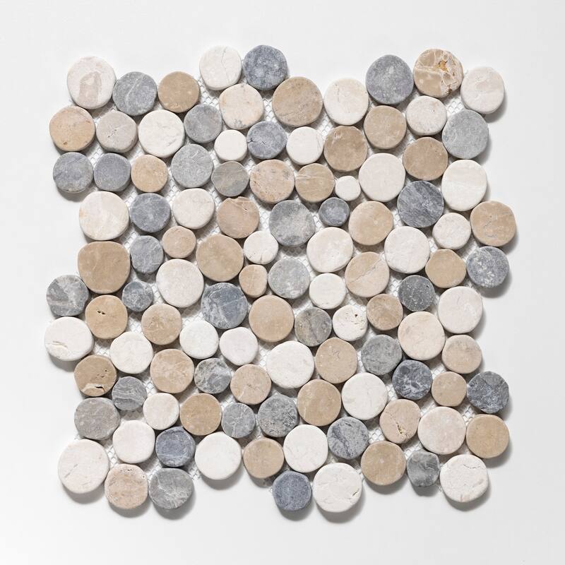 Penny Rounds 11 in. x 11 in. Honed Marble Mesh-Mounted Mosaic Wall and Floor Tile