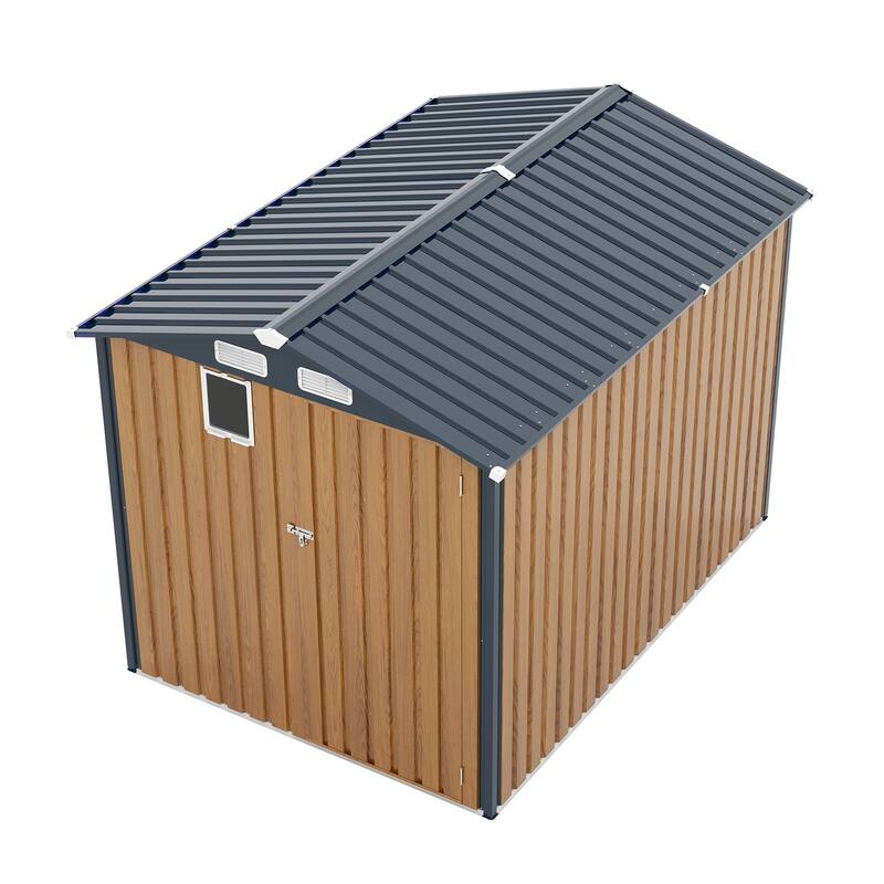 6x8FT Outdoor Steel Storage Shed with Clear Window, Lockable Doors, Compact Metal Tool Shed for Garden