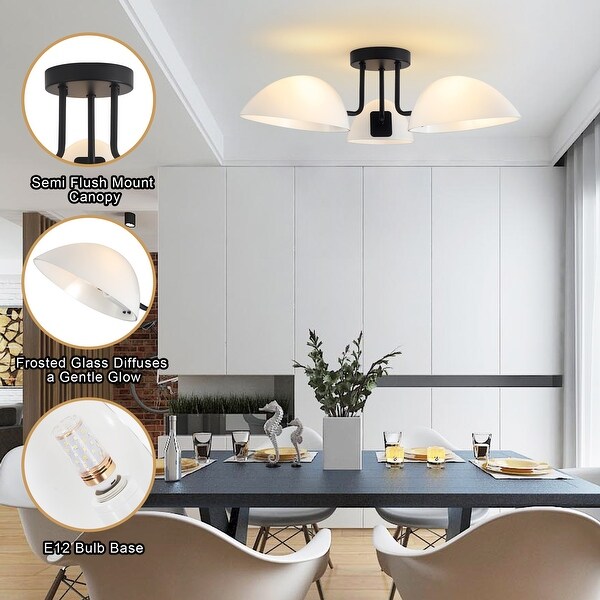 新着 - 3 Light Milk with Light Ceiling Mount Flush Semi Modern 化粧下地