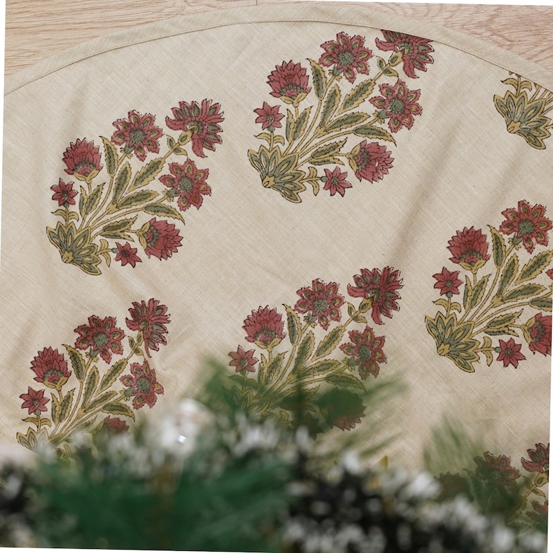 Fabdivine Block Print Linen Blend Home Decor Christmas Tree Skrit