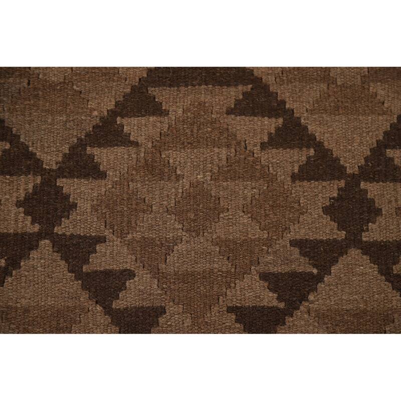 Hand Woven Oriental 100% Wool Carpet Southwestern Geometric Brown Kilim Area Rug - 9' 9'' X 6' 8''