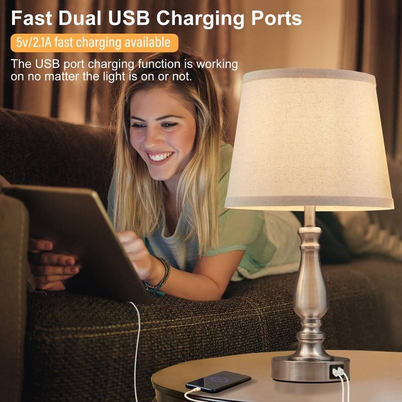 Lamps for Bedrooms Set of 2, Touch Bedside Table Lamp with USB Ports