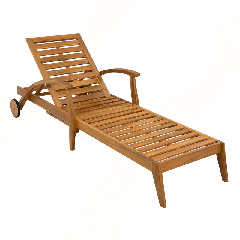 Acacia Wood Wheeled Chaise Lounge Adjustable Backrest Cushion