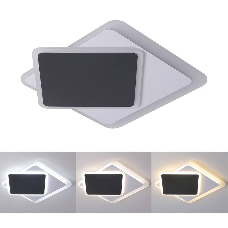 24.4" Modern Rectangle Shape Black and White Flush Mount LED Ceiling Light
