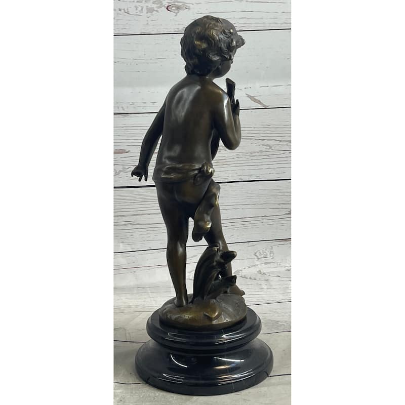 Signed Moreau Young Boy With Banjo Music Musician Clic Bronze Sculpture