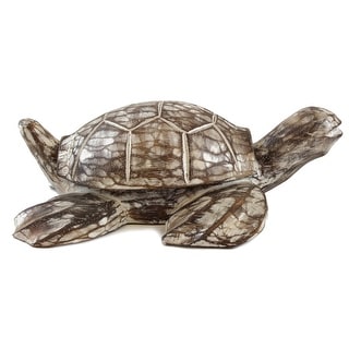 Sea Turtle Lidded Trinket Box Carved Wood 12.25 Inches Lift Off Lid 