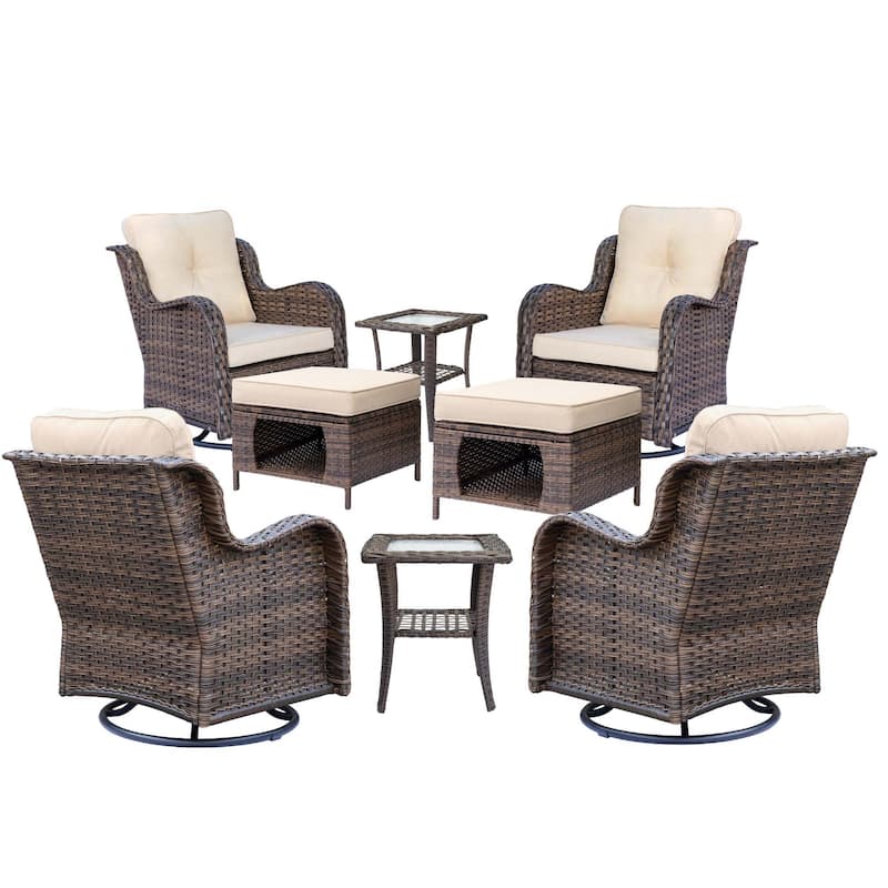 8 Piece Outdoor Patio Swivel Glider Chairs Ottoman Set with Side Table