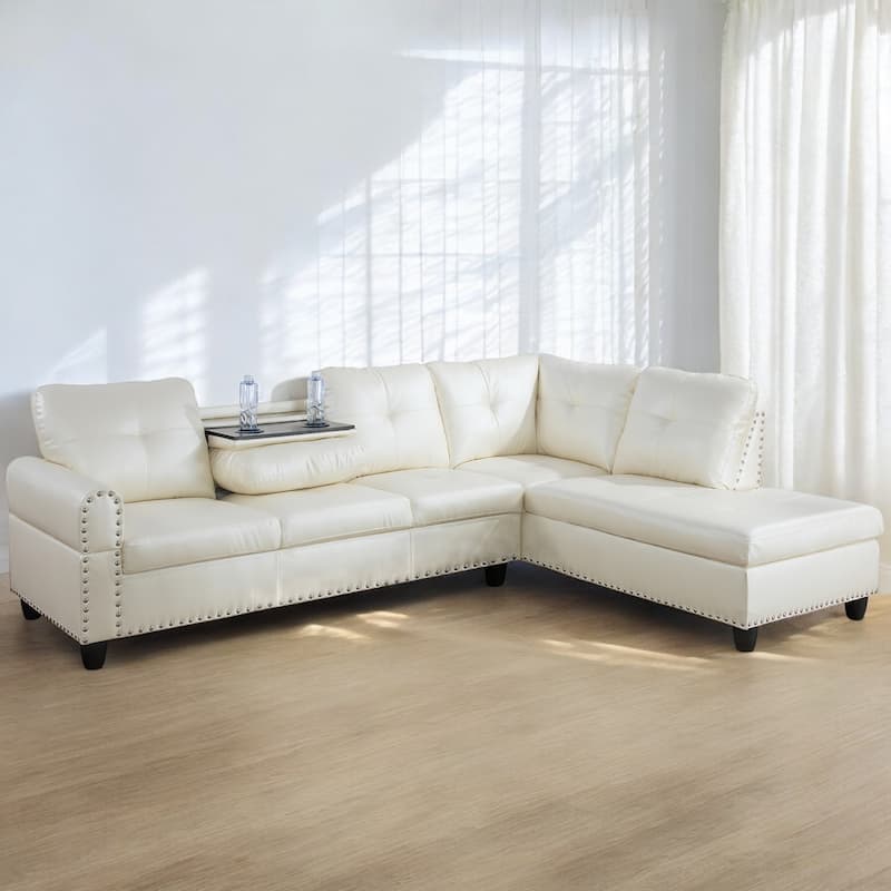 KISRAIS 97.5" Wide 2-Piece Vegan Leather Sectional Sofa Set for Small Space
