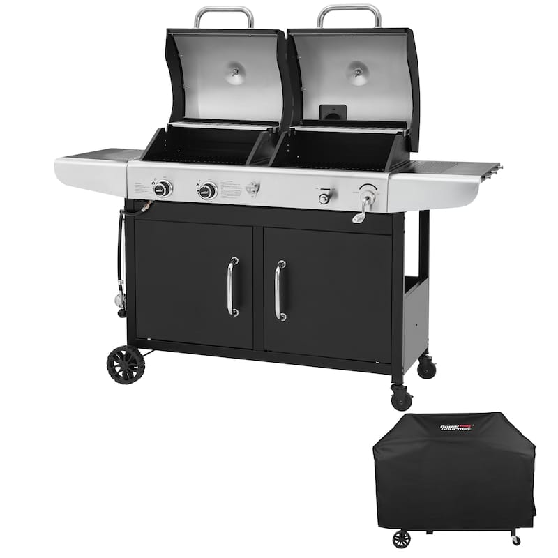 Royal Gourmet 2-Burner Gas and Charcoal Combo Grill with Cover, black