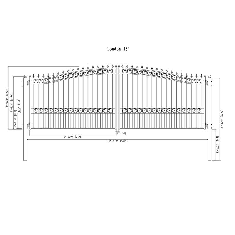 ALEKO Steel 18 ft Dual Swing London Style Driveway Gate with Gate Opener