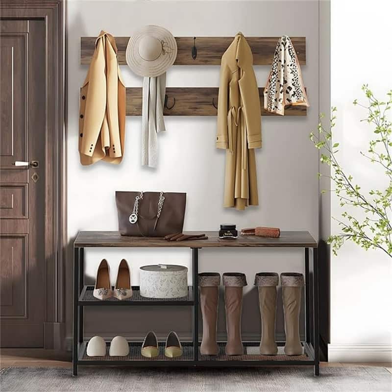 Shoe Bench Set - 12"D x 31.5"W x 16.5"H - 12"D x 31.5"W x 16.5"H - Rustic Brown