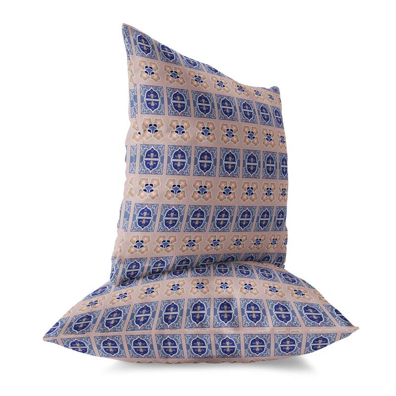 Blue And Silver Darbari Dynasty Indoor/Outdoor Throw Pillow Zipper