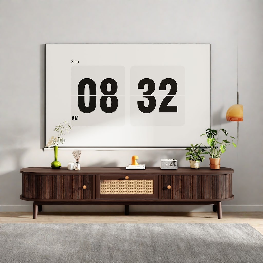 66.9" Rattan Media Console - Spacious Sliding Door Storage, Waterproof Surface for 75" TVs
