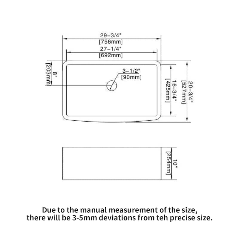 30'' Farmhouse Single Bowl Ceramic Kitchen Sink in White - 30'' x 21'' x 10''