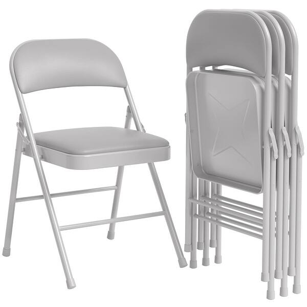 slide 2 of 9, 4 Pack Folding Chairs with Padded Cushions, Padded Foldable Chair Hold Up to 350 Pounds Gray