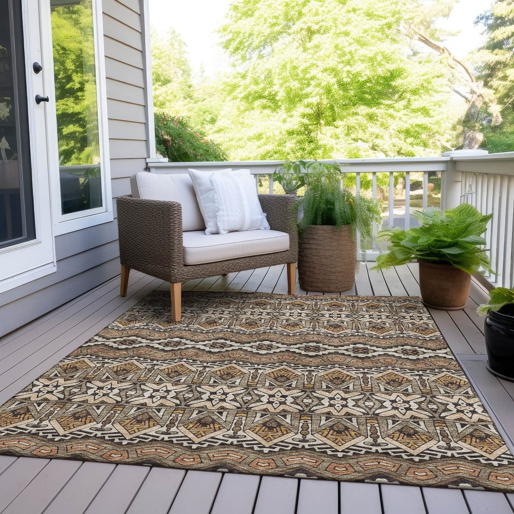 Machine Washable Indoor/ Outdoor Chantille Mosaic Global Rug
