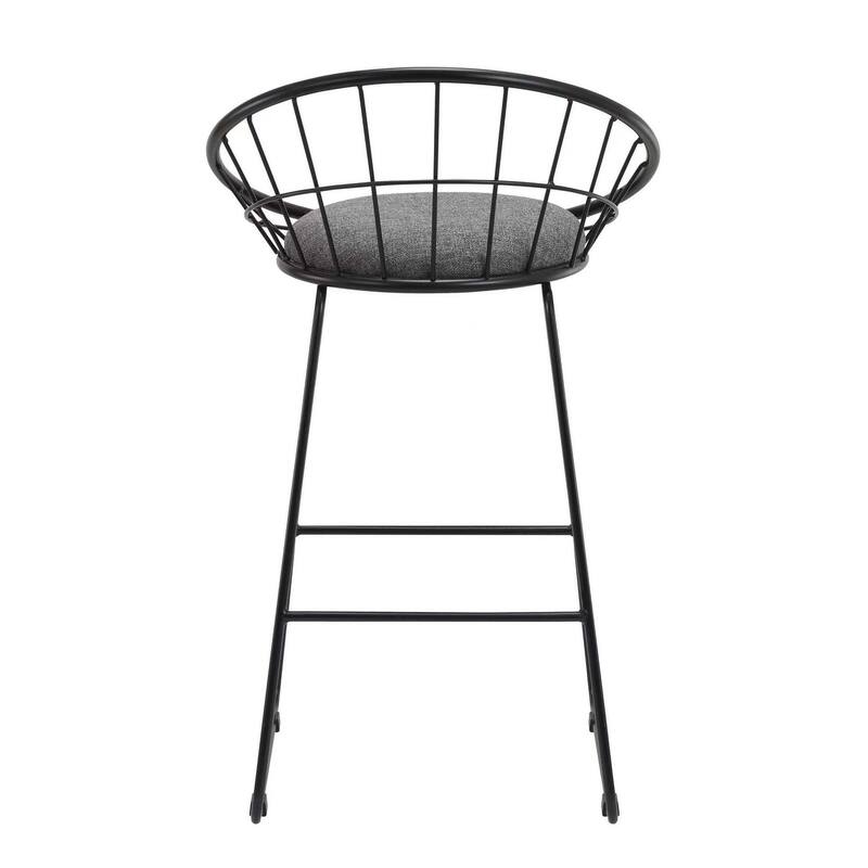 HomeRoots Set of Two 26" Gray and Black Fabric and Metal Low Back Counter Height Bar Chairs