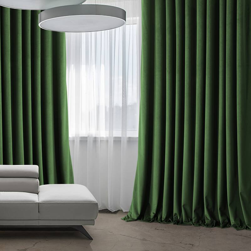 Exclusive Fabrics Heritage Plush Velvet Room Darkening Curtain (1 Panel) - Luxurious Single Drapery for Enhanced Room Darkening - 100 X 84 - Eden Green