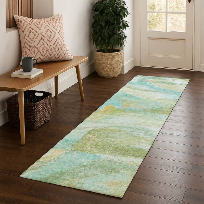 Premium Washable Super Soft Abstract Chic Mayfield Rug - Green - 2'3" x 7'6"