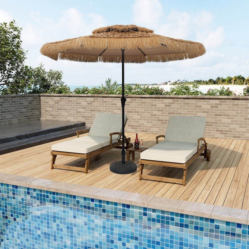 Clihome 9 Ft. Outdoor Double Top Hawaiian Style Thatch Umbrella