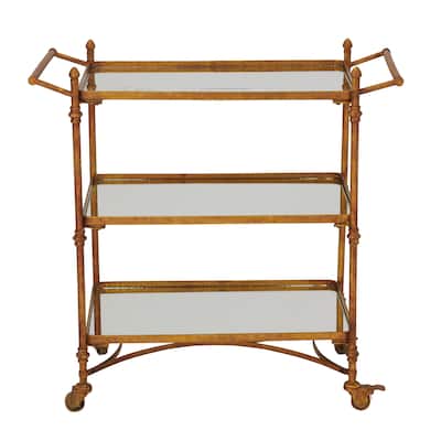 Metal Rolling 3 Mirrored Shelves Bar Cart with Handles - Brass - Roche River Decor - 18"W x 35"L x 33"H