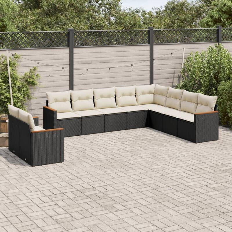 vidaXL Garden Sofa Set Black - Black and cream Large Without table