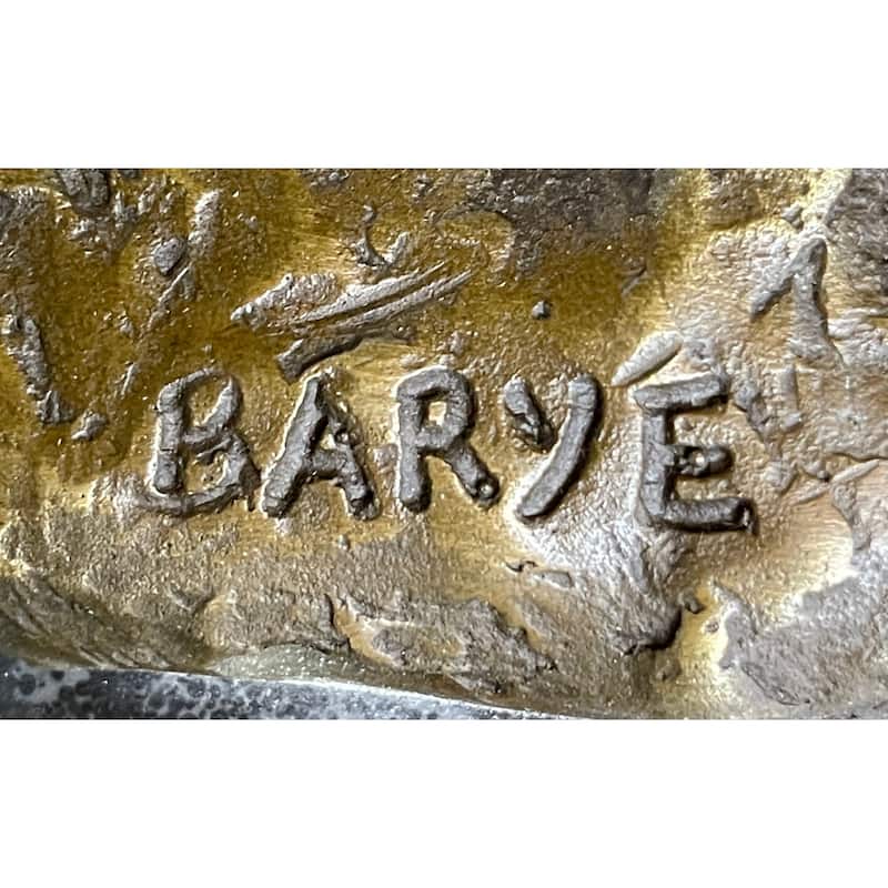 Lion Stalking Prey Hot Cast Bronze Sculpture Statue Art By Antoine Barye On Marble Base