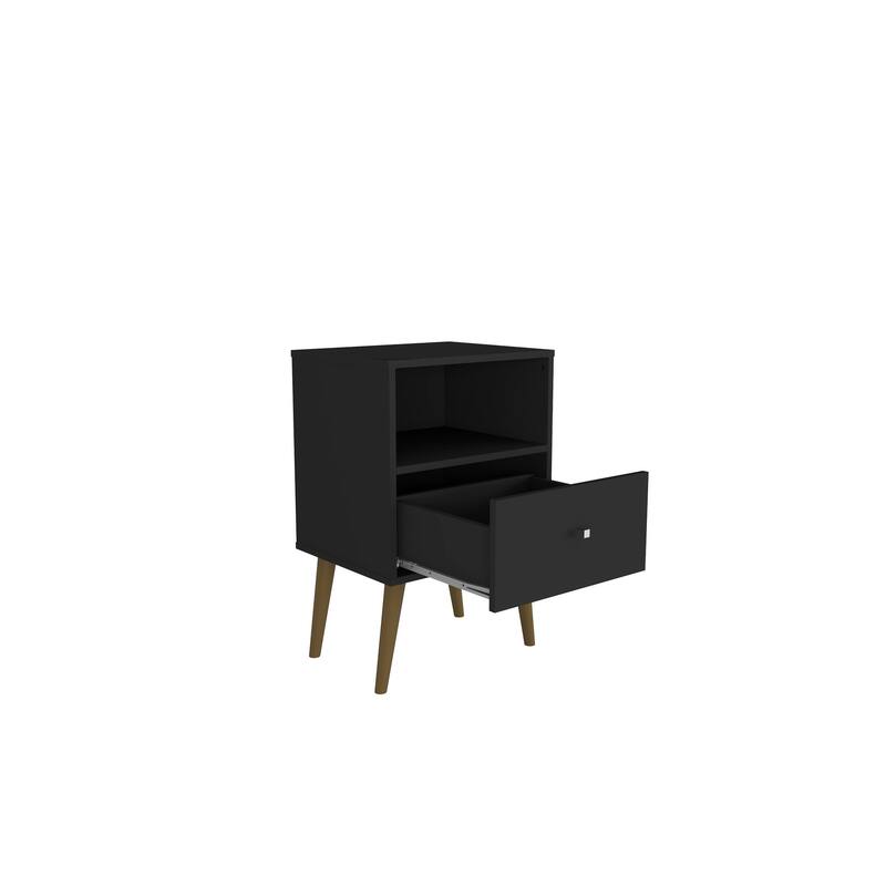 Modern 18-Inch Black Nightstand with Drawer and Cubby
