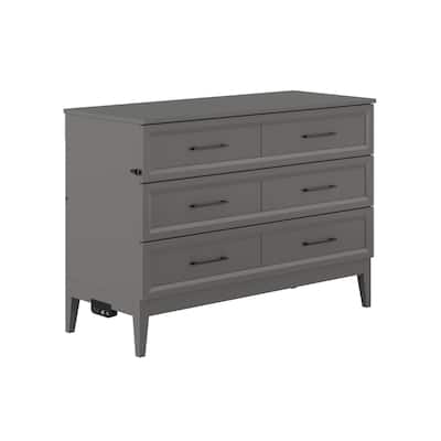 Full Murphy Bed Chest with Mattress & USB Charger - Space Saving Bed, Grey Finish - Renaissance Revival