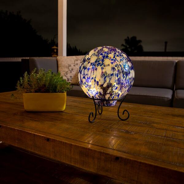 slide 2 of 11, Alpine Corporation 8" Diameter Indoor/Outdoor Glass Gazing Globe with LED Lights and Stand, Blue/White