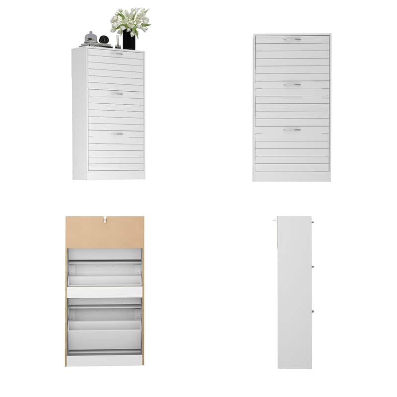 Shoe Cabinet Narrow Shoe Cabinet with 3 Flip Door Space Saving 3 Color