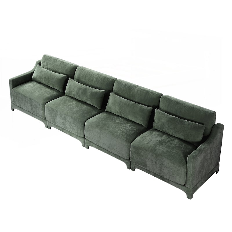 Four seater chenille sofa with lumbar pillow